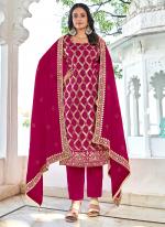 Blooming Vichitra Hot Pink Wedding Wear Embroidery Work Straight Suit